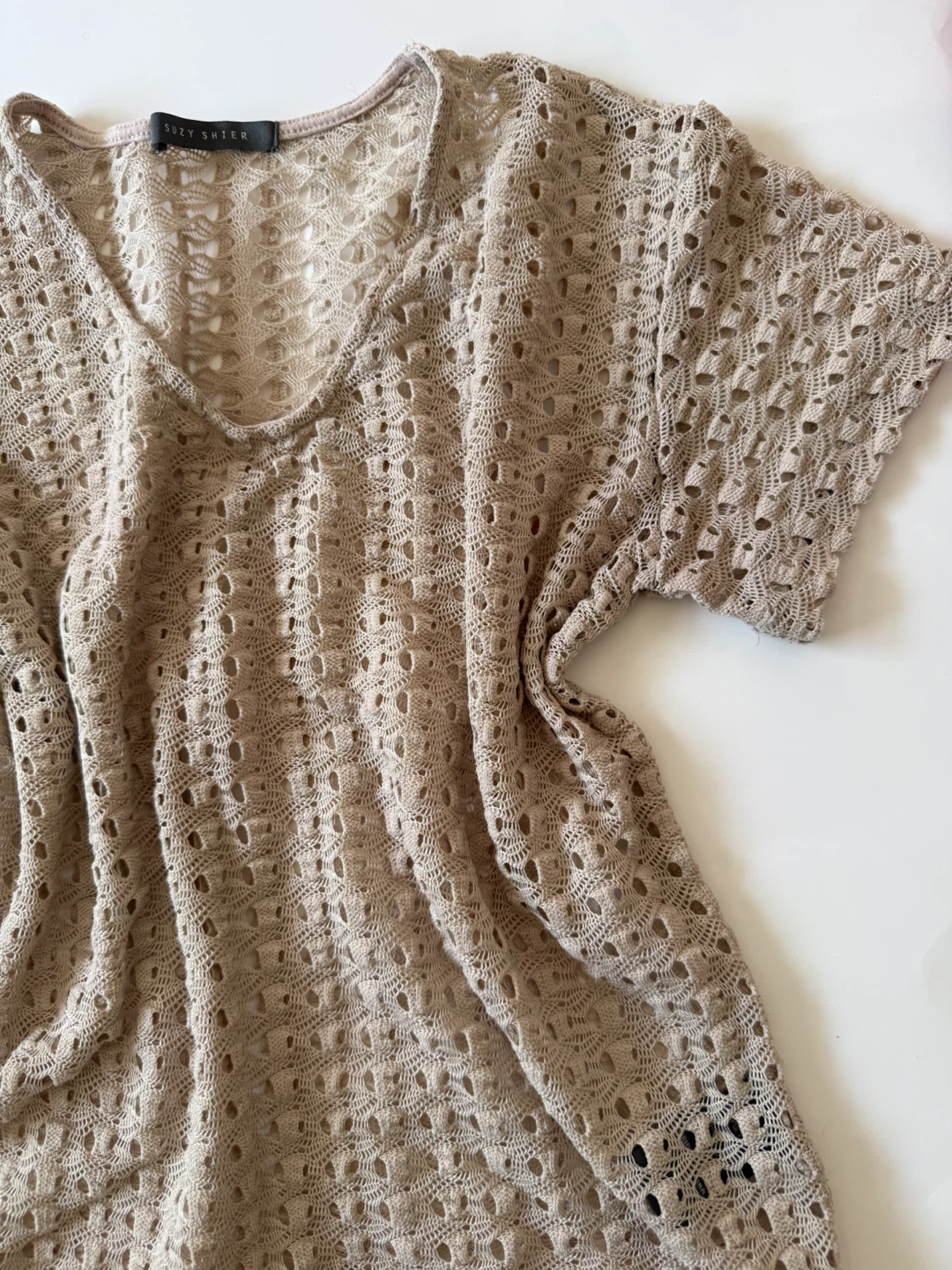Suzy Shier Beige Crochet Knit Top Size XS - photo 2