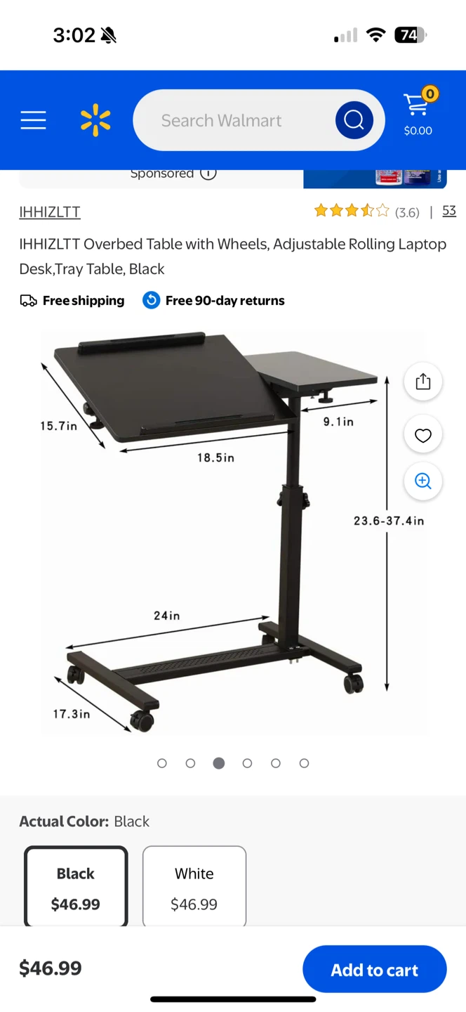 IHHIZLTT Overbed Table - Adjustable Rolling Laptop Desk