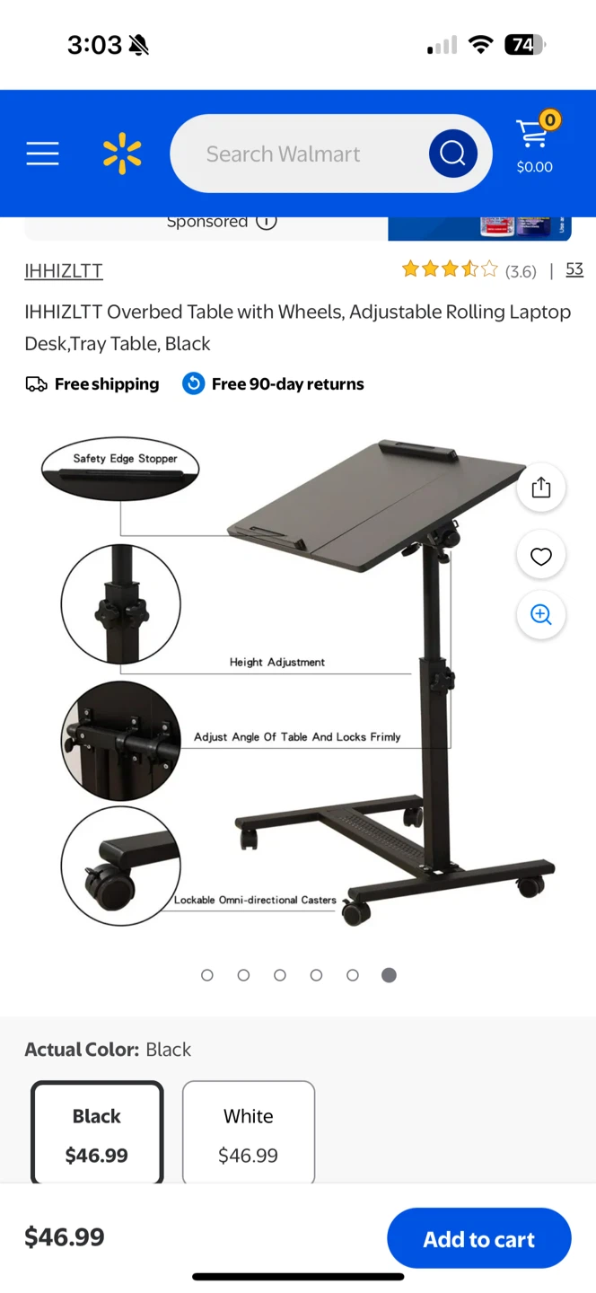 IHHIZLTT Overbed Table - Adjustable Rolling Laptop Desk - photo 3
