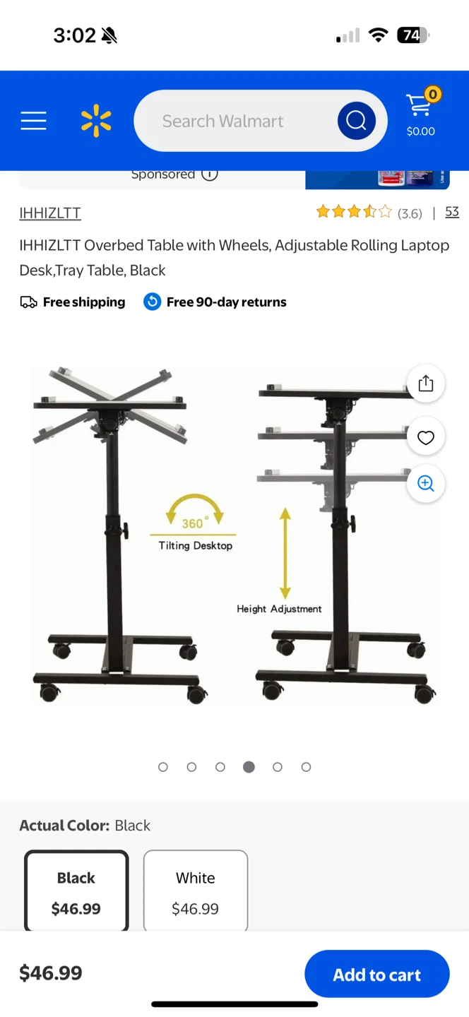 IHHIZLTT Overbed Table - Adjustable Rolling Laptop Desk - photo 4