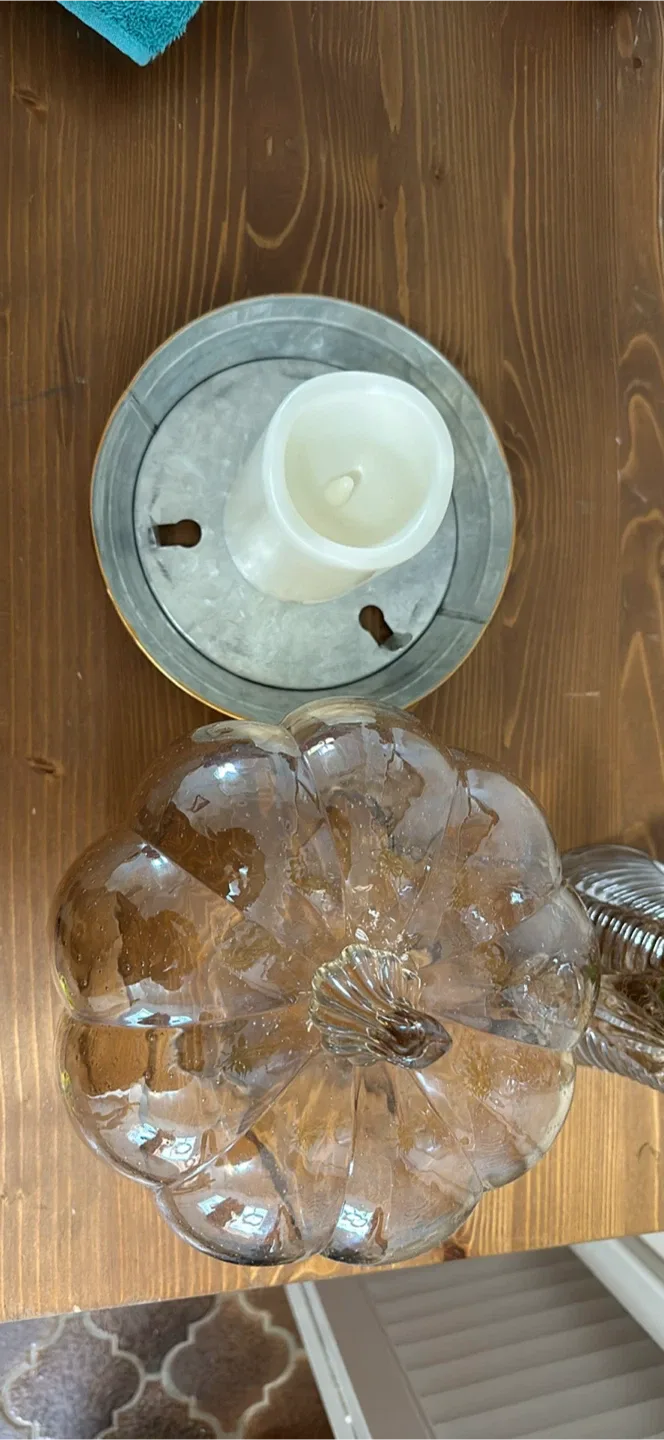 Holiday  Glass pumpkin Cloche with led candle - Bee and Willow. image indicator(8)