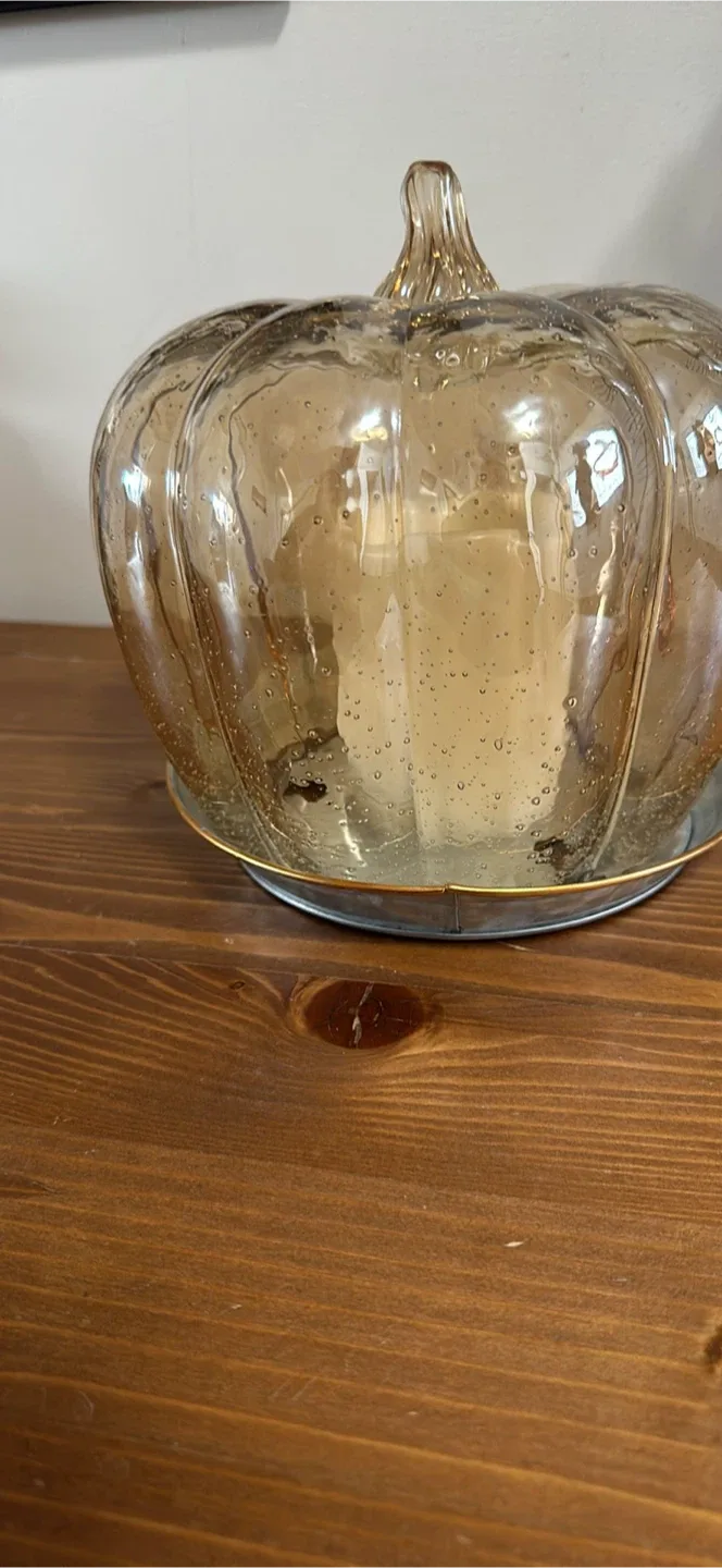 Holiday  Glass pumpkin Cloche with led candle - Bee and Willow. image indicator(7)