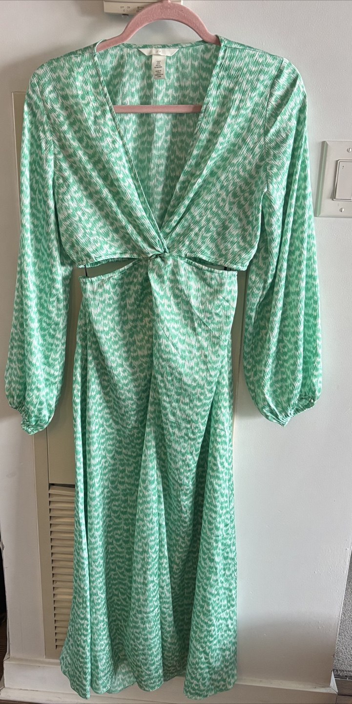 H&M Green & White Cutout Midi Dress - Size S
