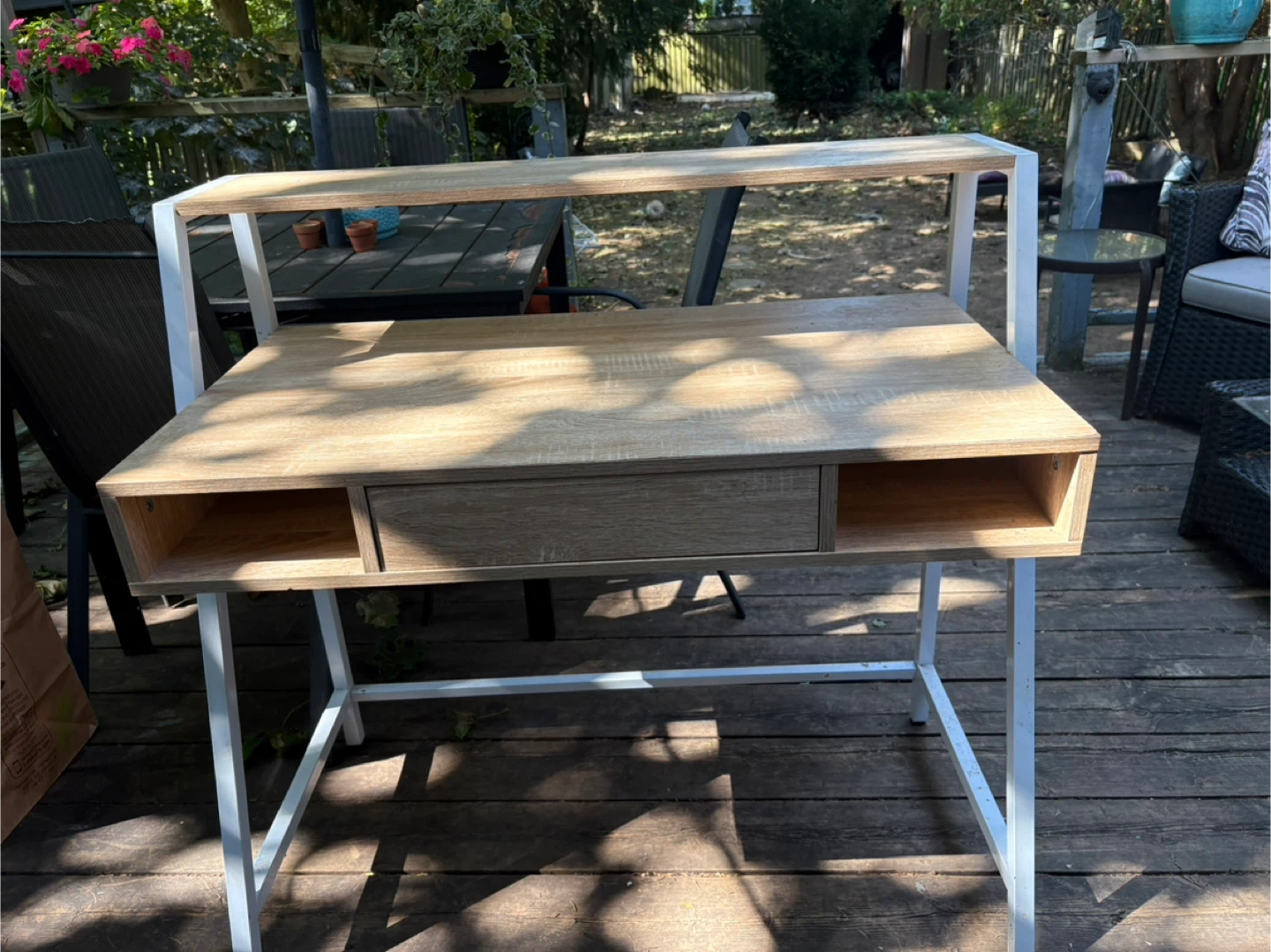 Staples - Simply Wooden Desk with White Metal Frame
