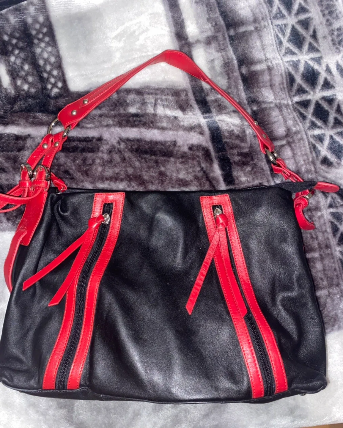 Black & Red Leather Shoulder Bag thumbnail