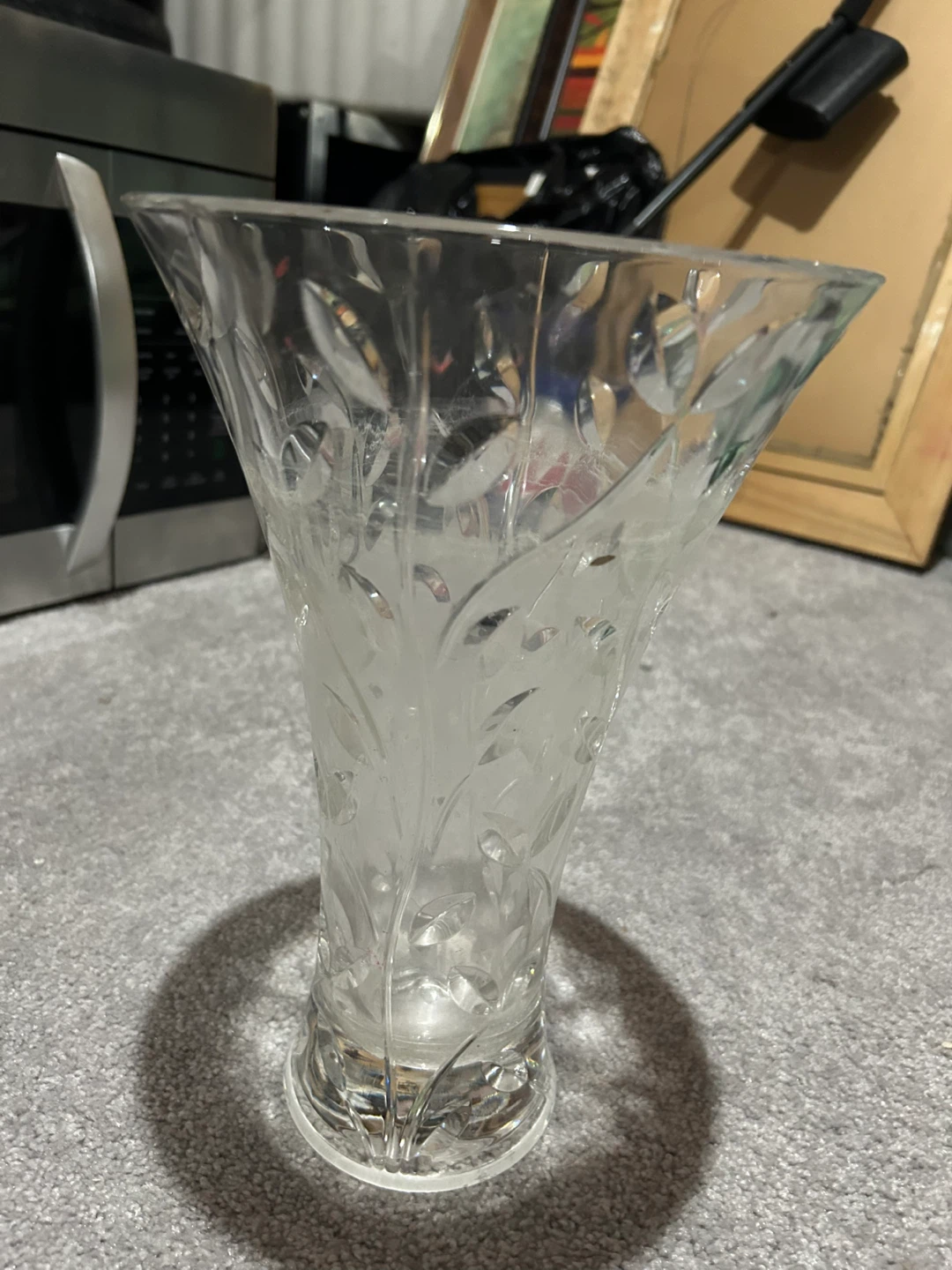 Clear Glass Vase with Leaf Design