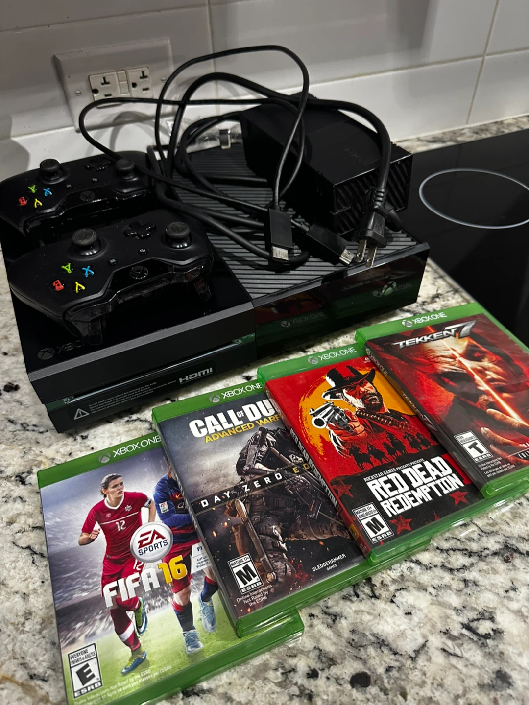 Xbox One with 2 Controllers and 4 Games