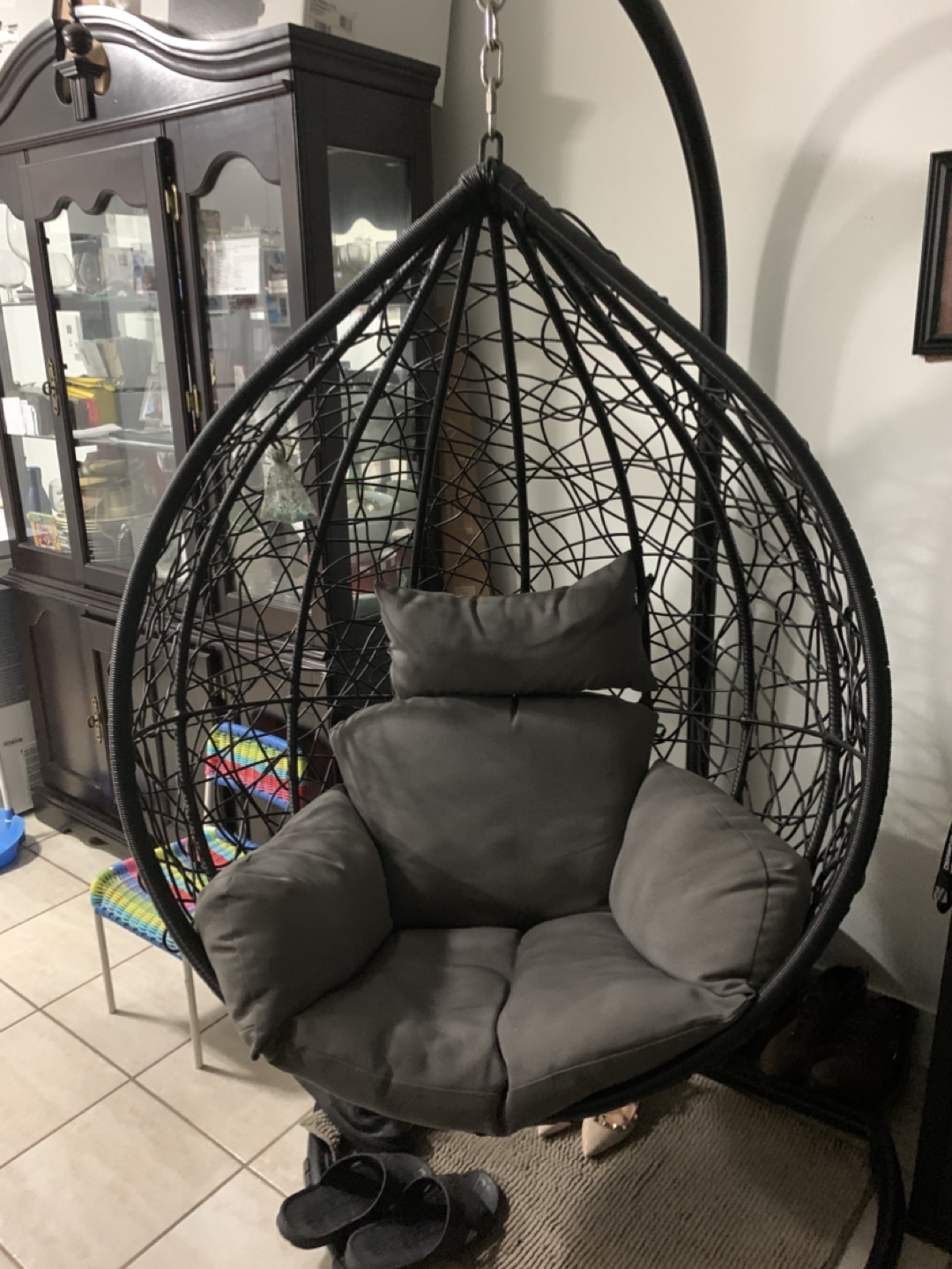 Hanging Egg Chair with Stand - Grey
