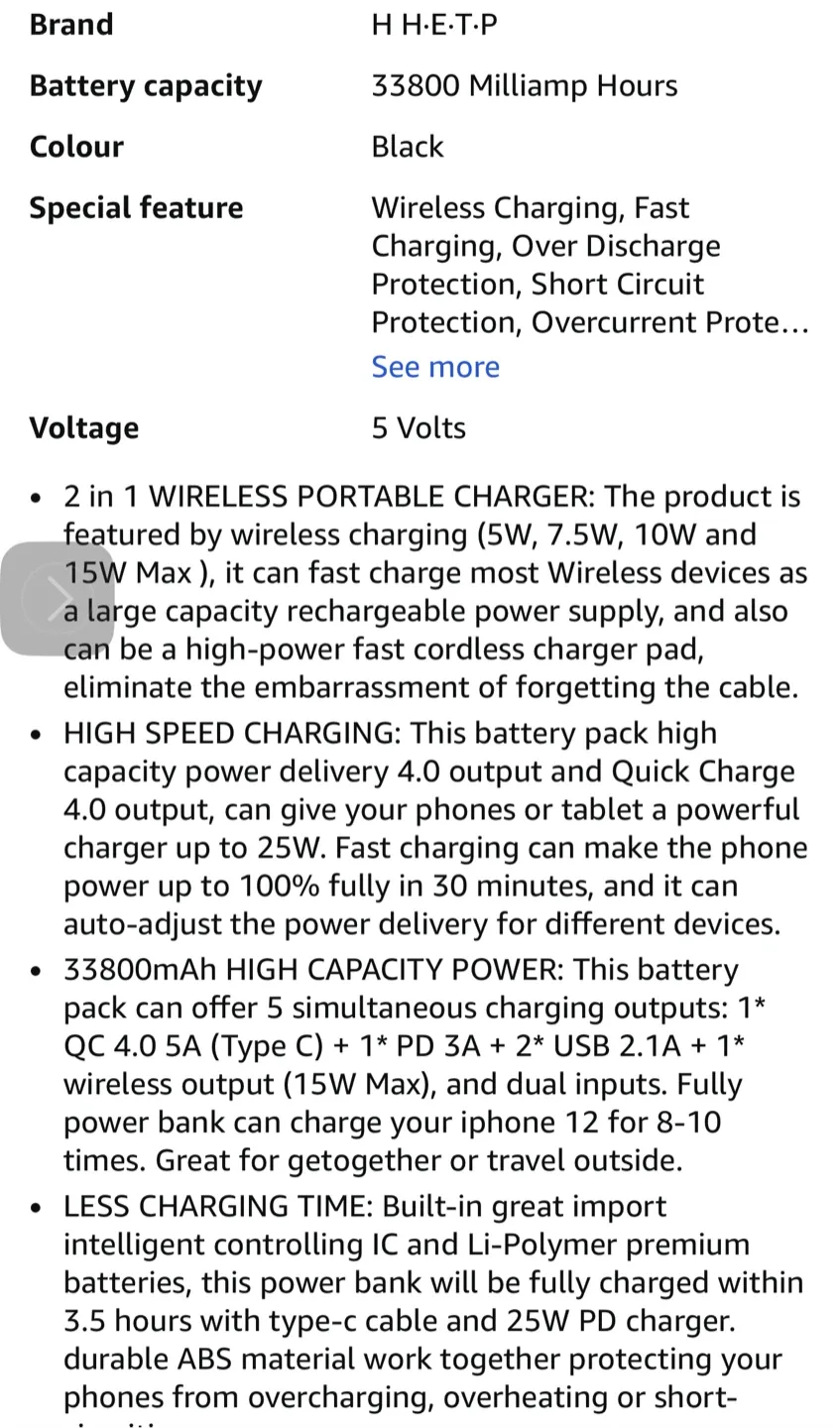 H H·E·T·P 33,800mAh Power Bank image indicator(6)