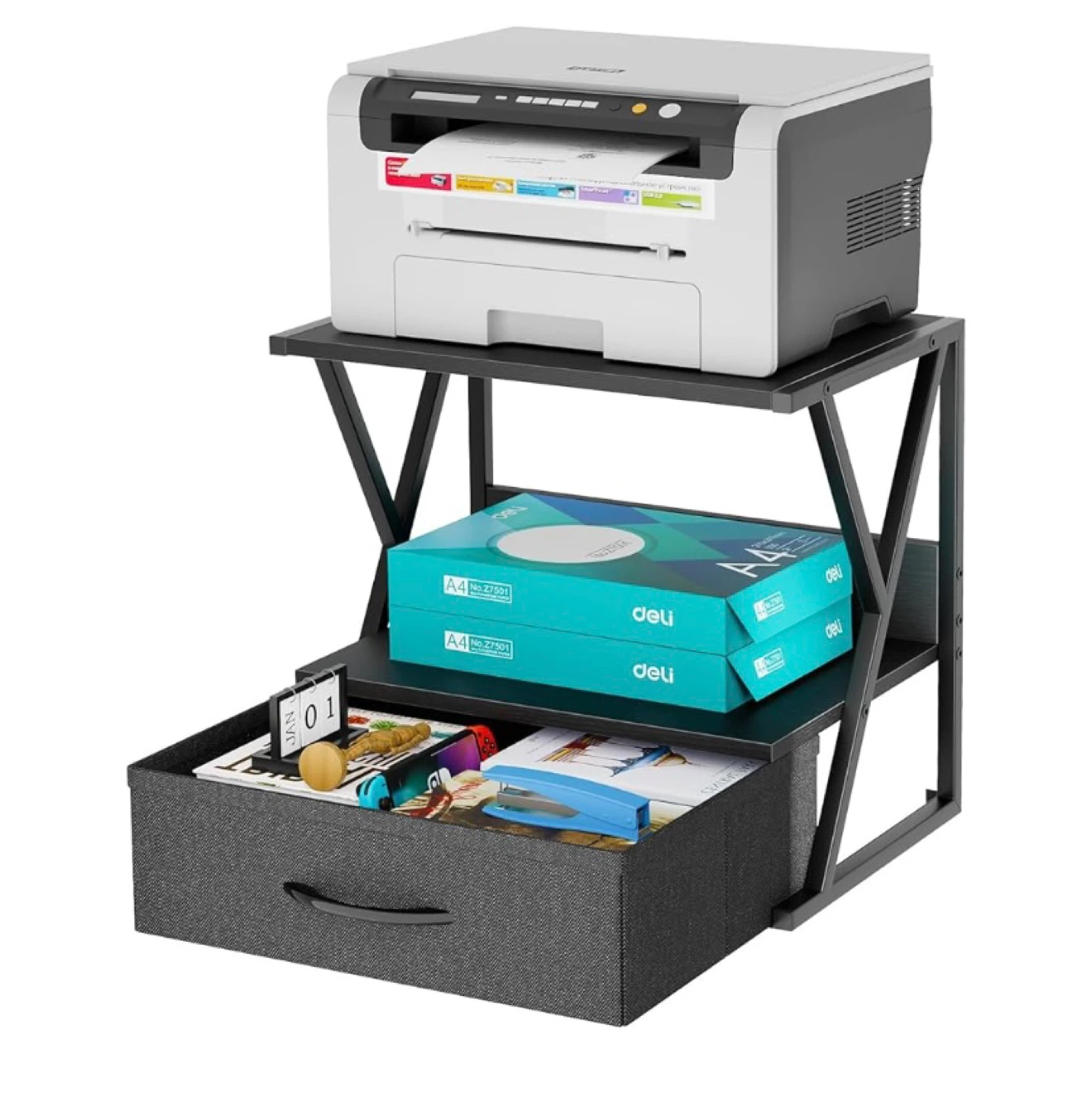 Black Nightstand with Storage Drawer