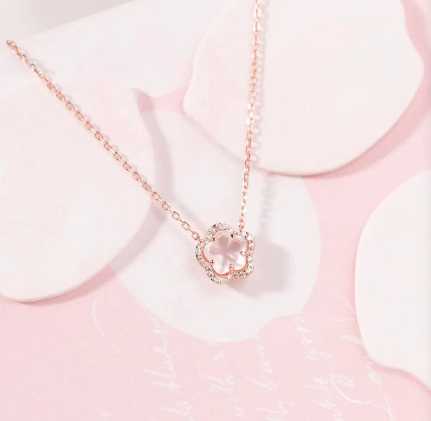 rose gold cherry blossom necklace,sakura necklace,pink necklace image indicator(2)