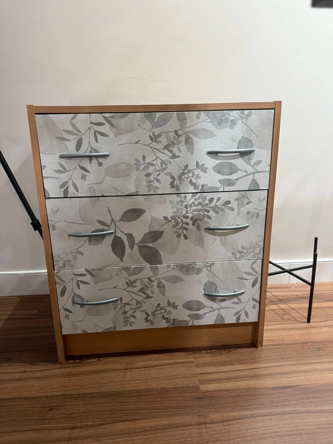 Wooden 3 Drawer Dresser with Floral Design
