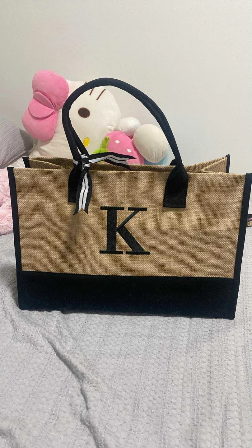 Jute Tote Bag with 'K' Initial thumbnail