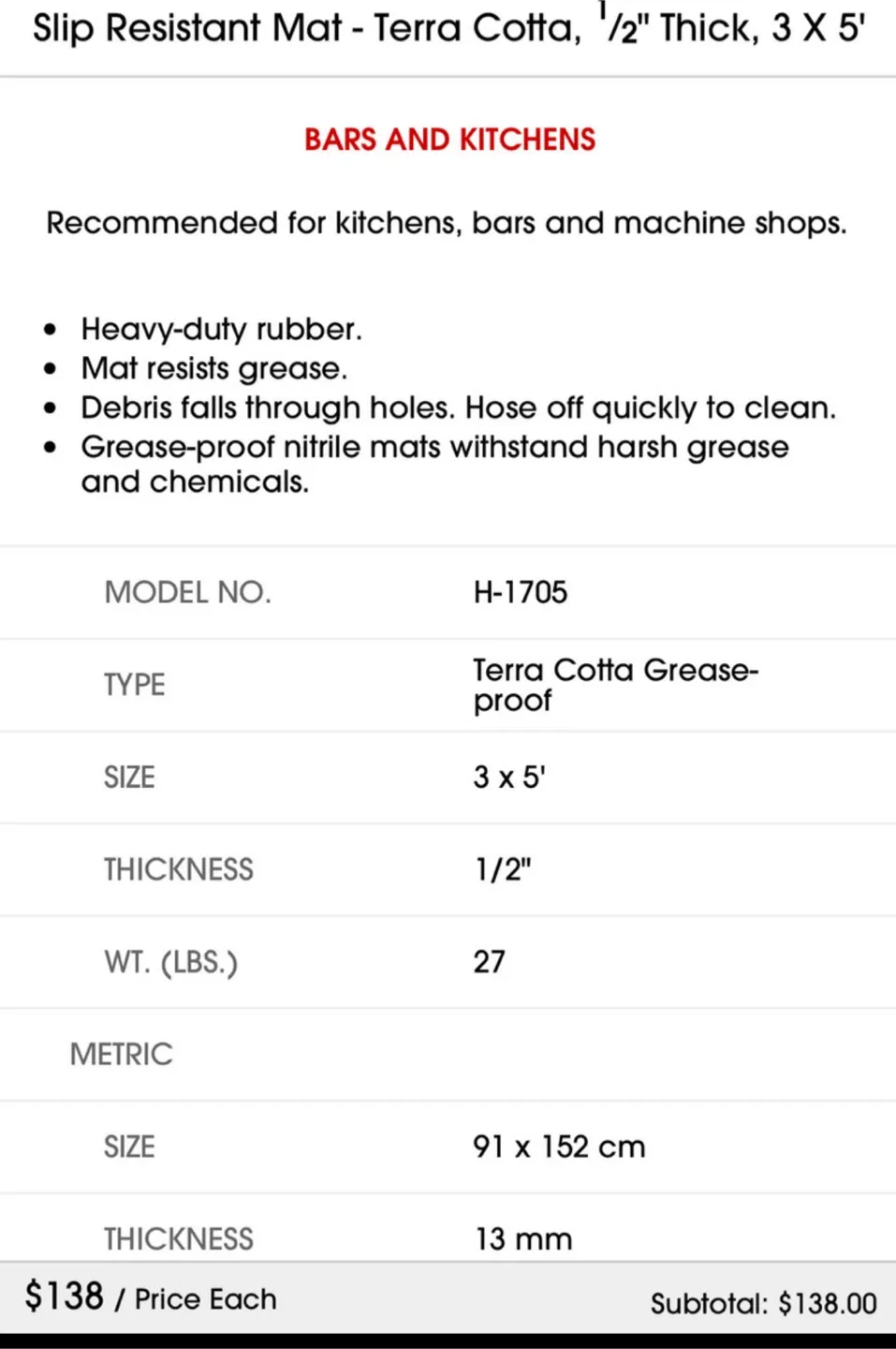 Uline H-1705 Terra Cotta Slip Resistant Mat - 3x5 image indicator(5)