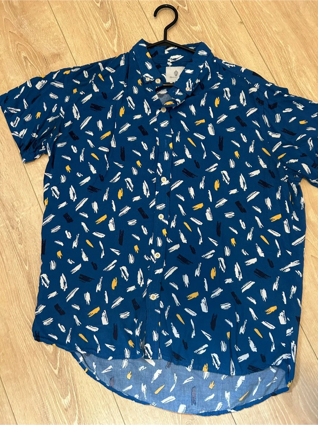 SKP MAN Blue Patterned Short Sleeve Shirt thumbnail