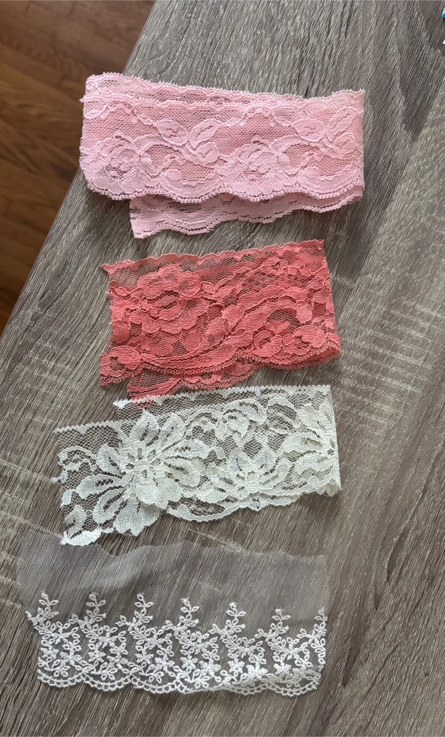VINTAGE Assorted Lace Trim Pieces - Pink, Coral, White thumbnail