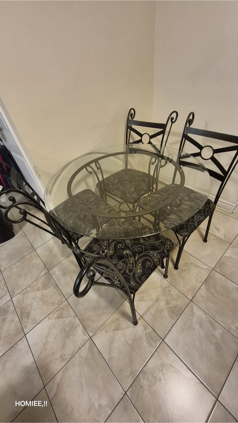 Glass Top Dining Table with 4 Chairs