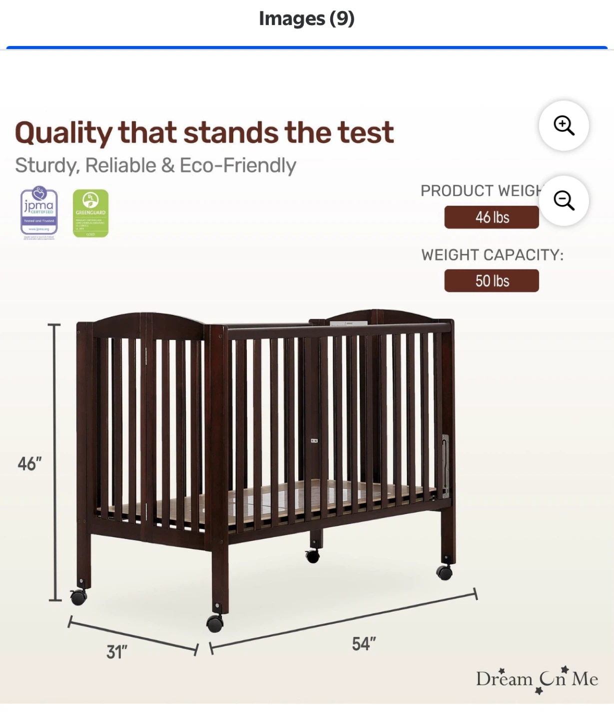 Dream On Me Folding Crib - Espresso