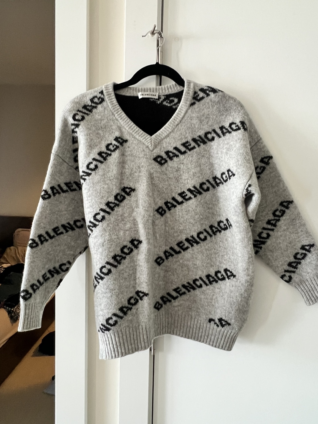 Balenciaga Grey V-Neck Sweater