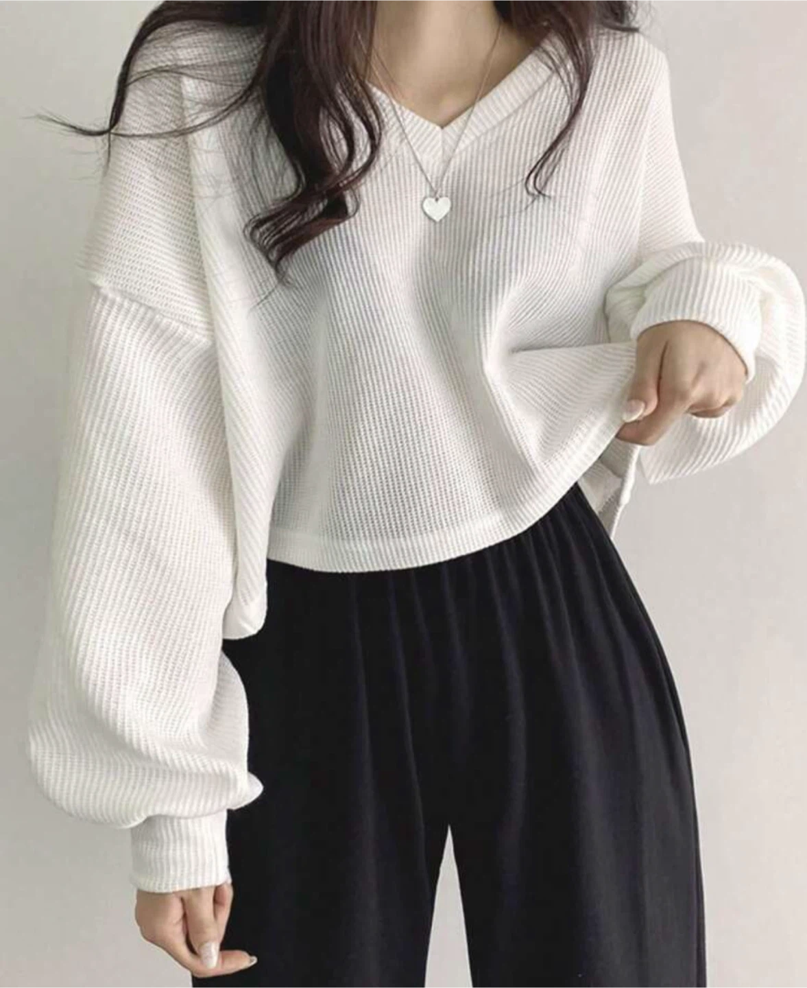 White cropped long sleeve top