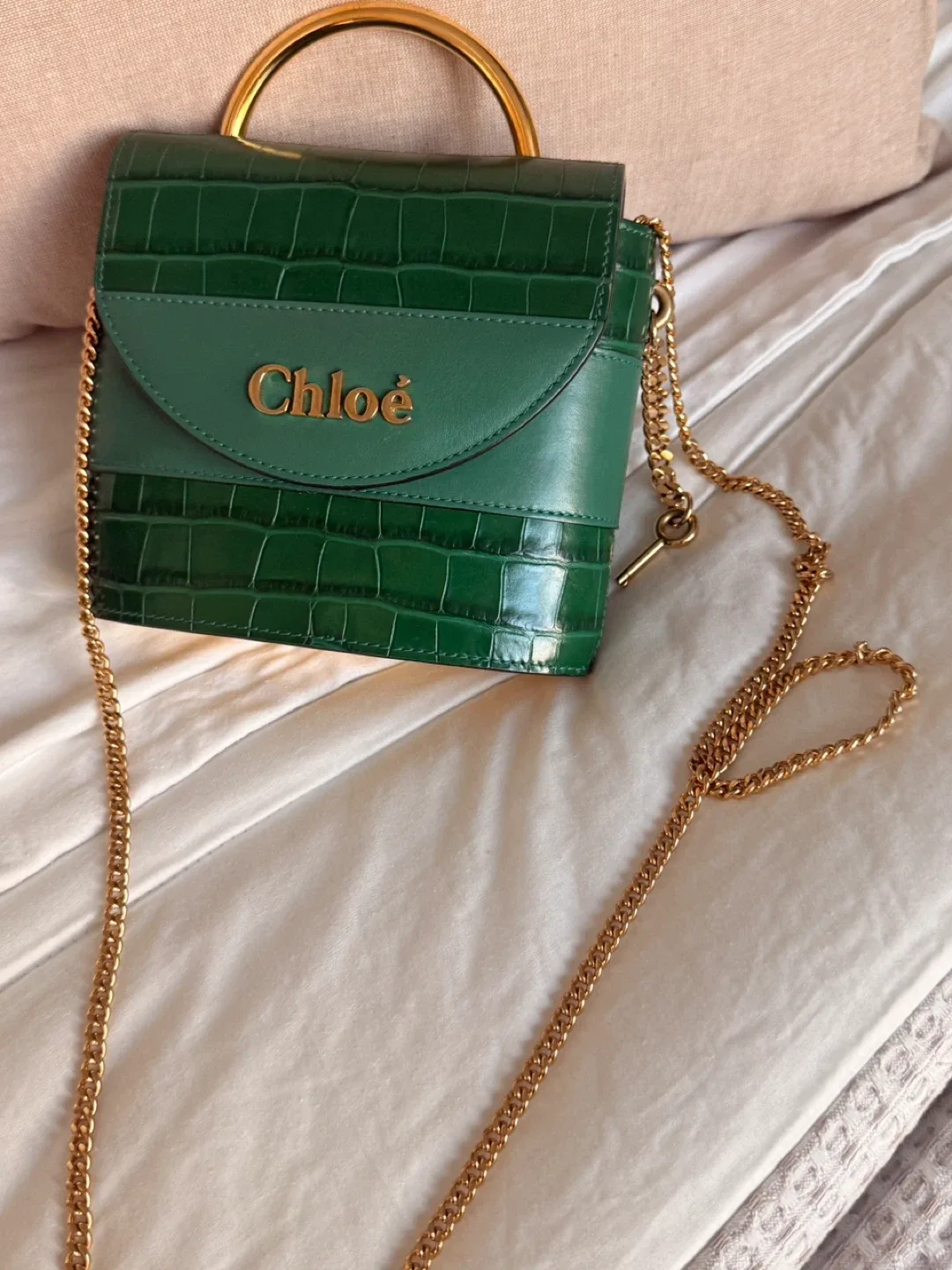 Chloé Green Crocodile Embossed Leather Bag image indicator(3)