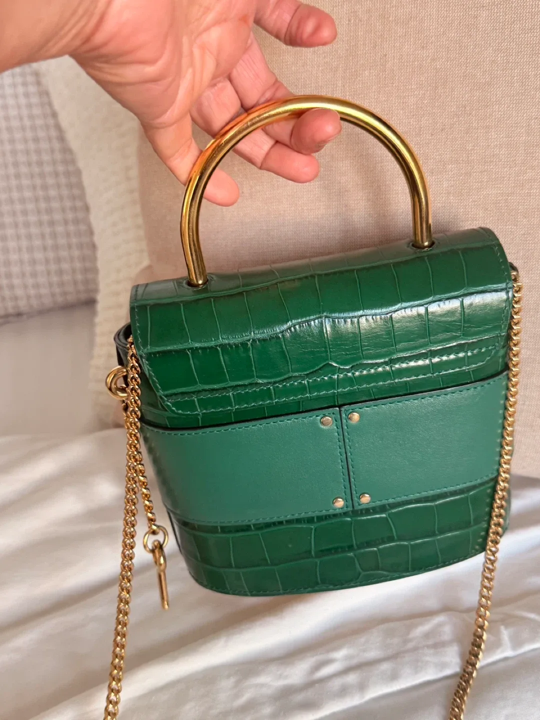 Chloé Green Crocodile Embossed Leather Bag image indicator(8)
