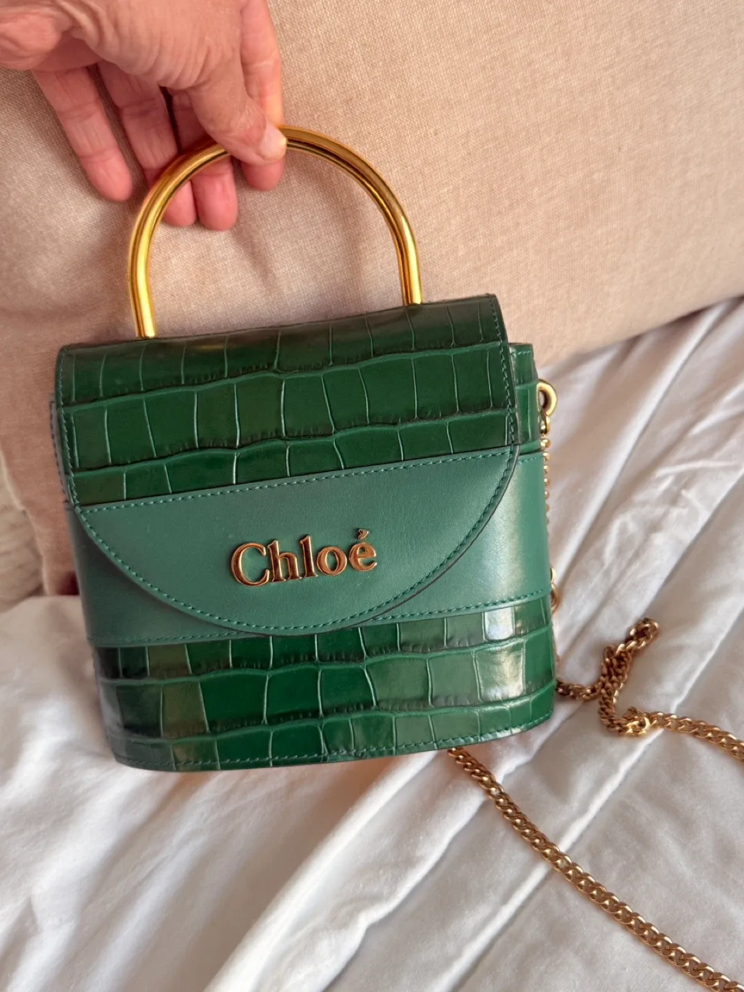 Chloé Green Crocodile Embossed Leather Bag image indicator(9)