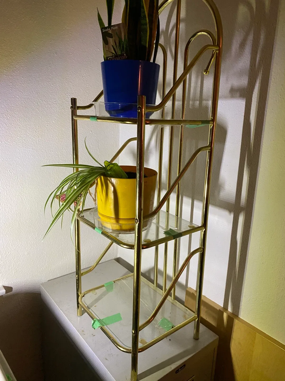 Gold Tone Stand with Glass Shelves thumbnail
