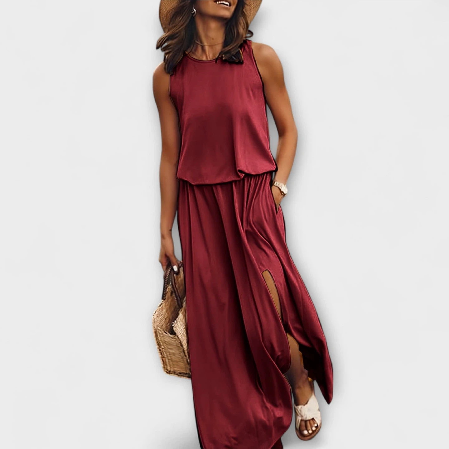 Blush & Bay Toronto Red Sleeveless Dress with Pockets