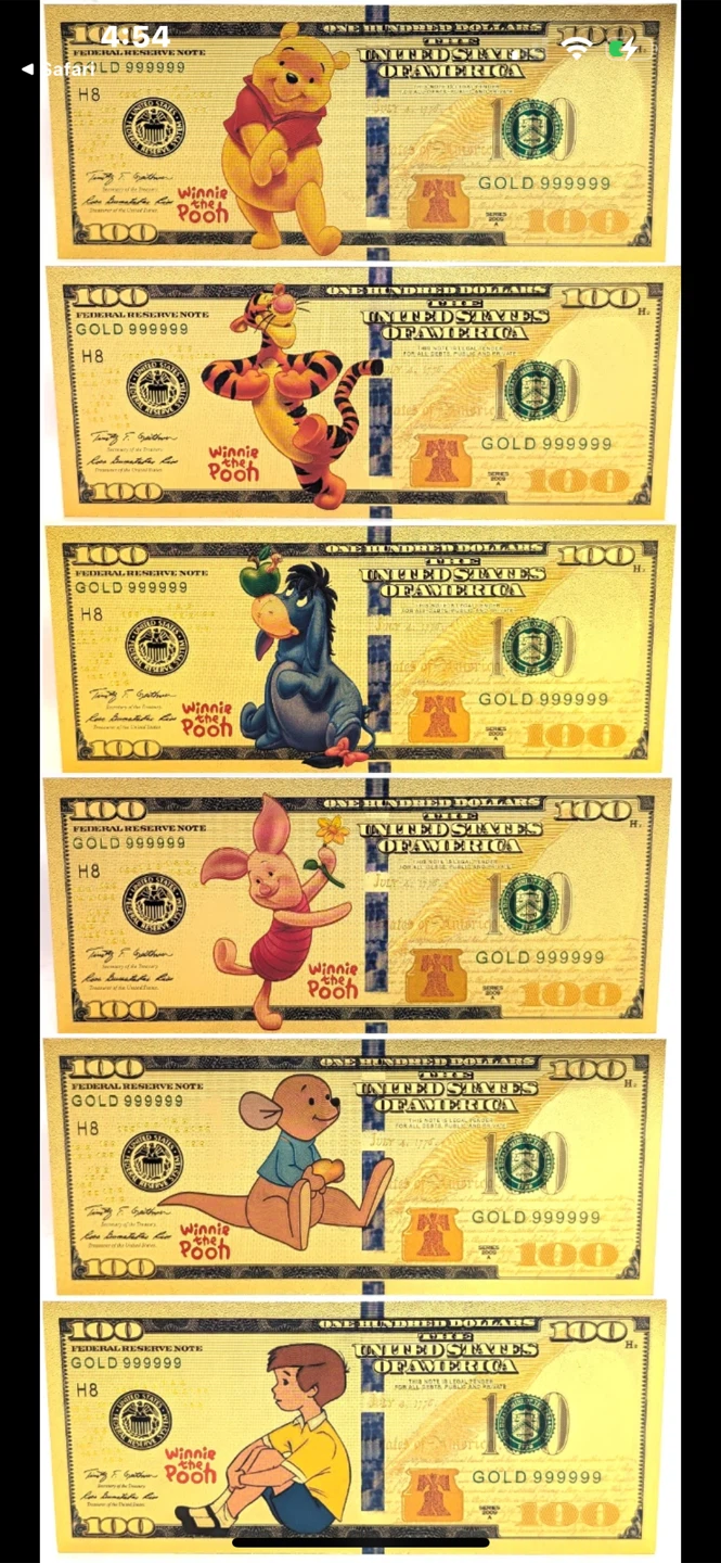 2 more sets Winnie the Pooh x7 card set Gold Plated $100 Bill