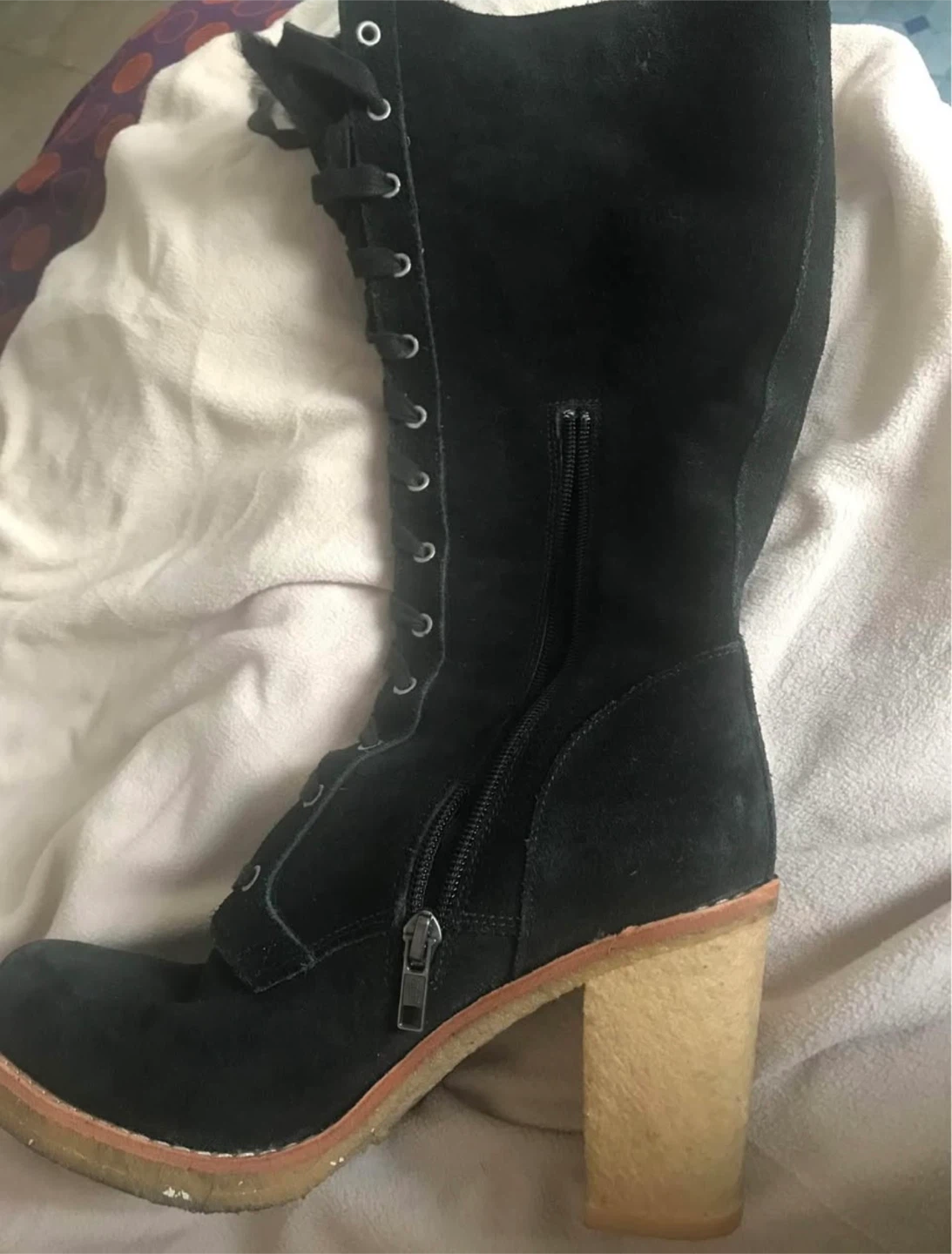 UGG Black Suede Lace-Up Heel Boots