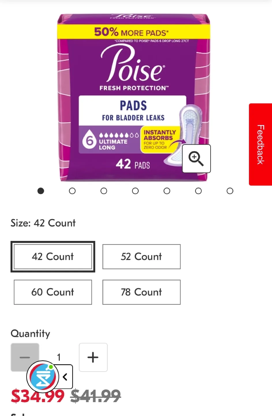 Poise Fresh Protection Pads - 42 Count thumbnail