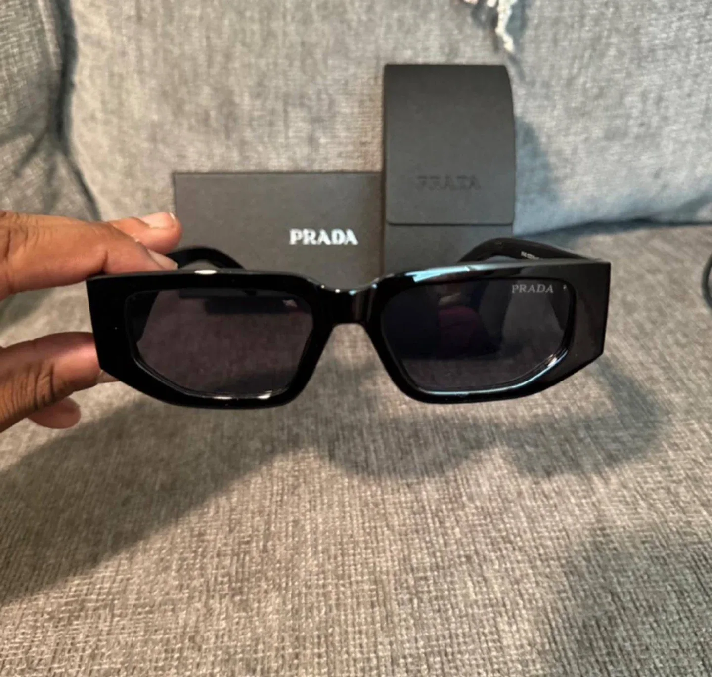 Prada Milano Black Rectangle Sunglasses thumbnail