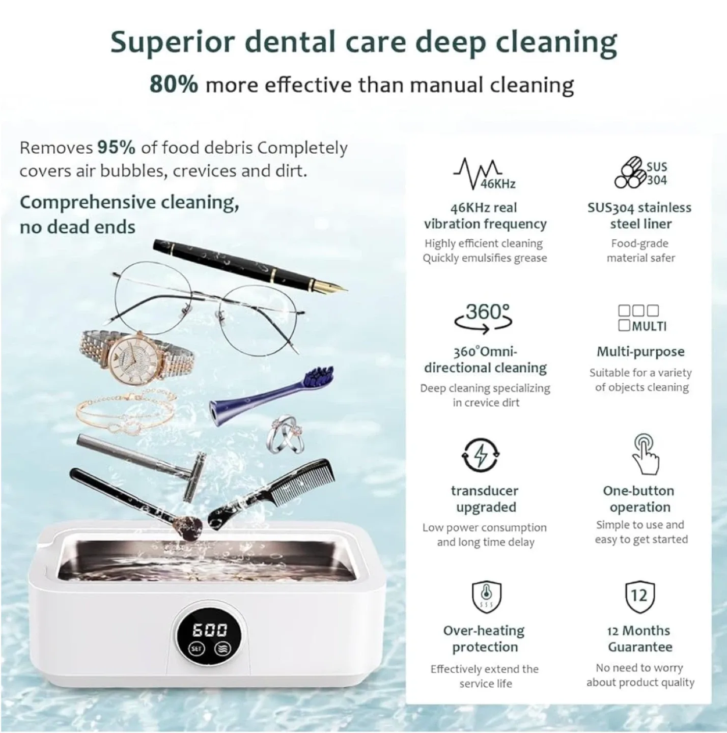 New RIGATE Ultrasonic Jewelry Cleaner 46KHz image indicator(3)