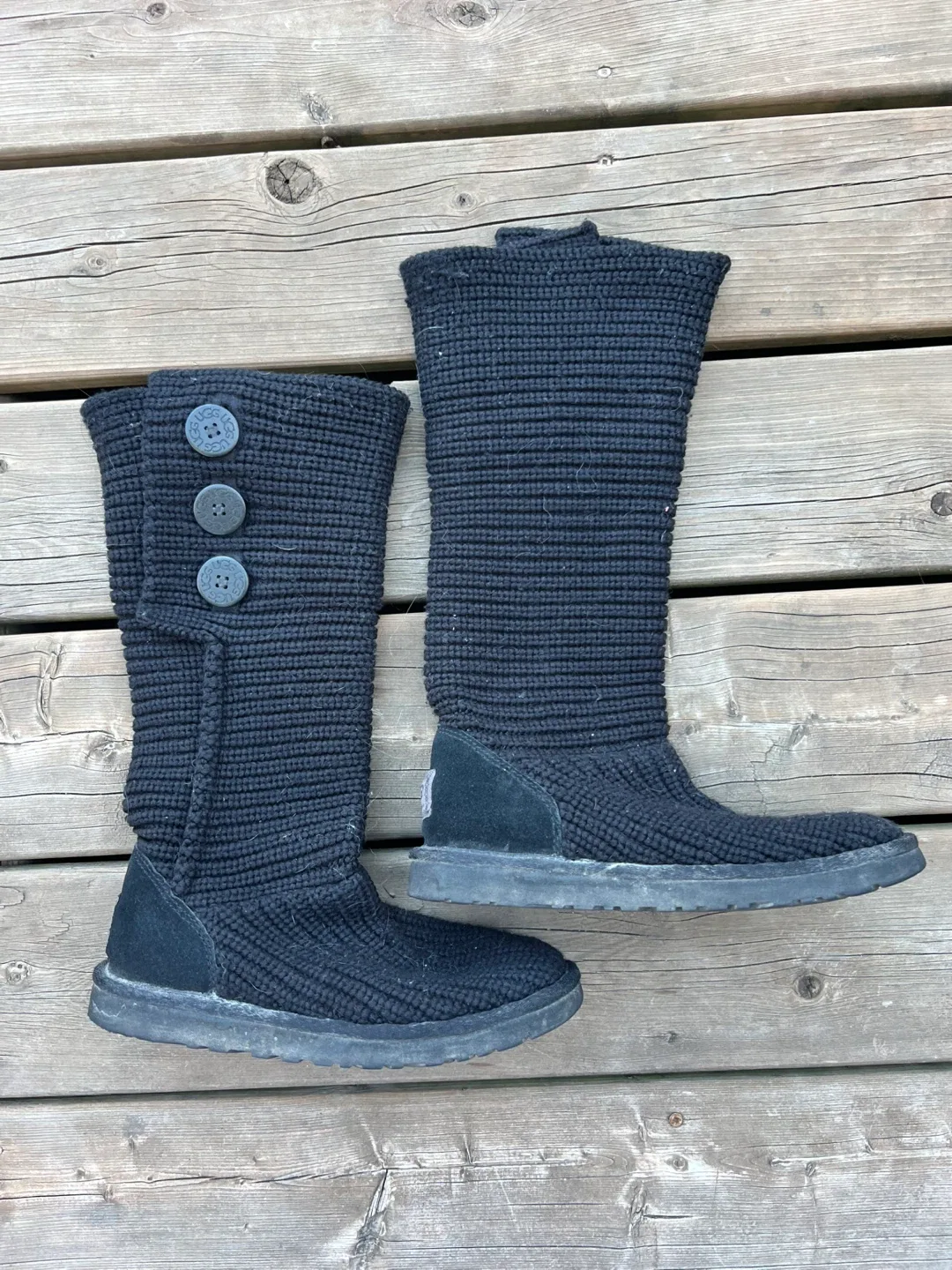 UGG Black Knit Cardy Boots - Women's Size 7 thumbnail