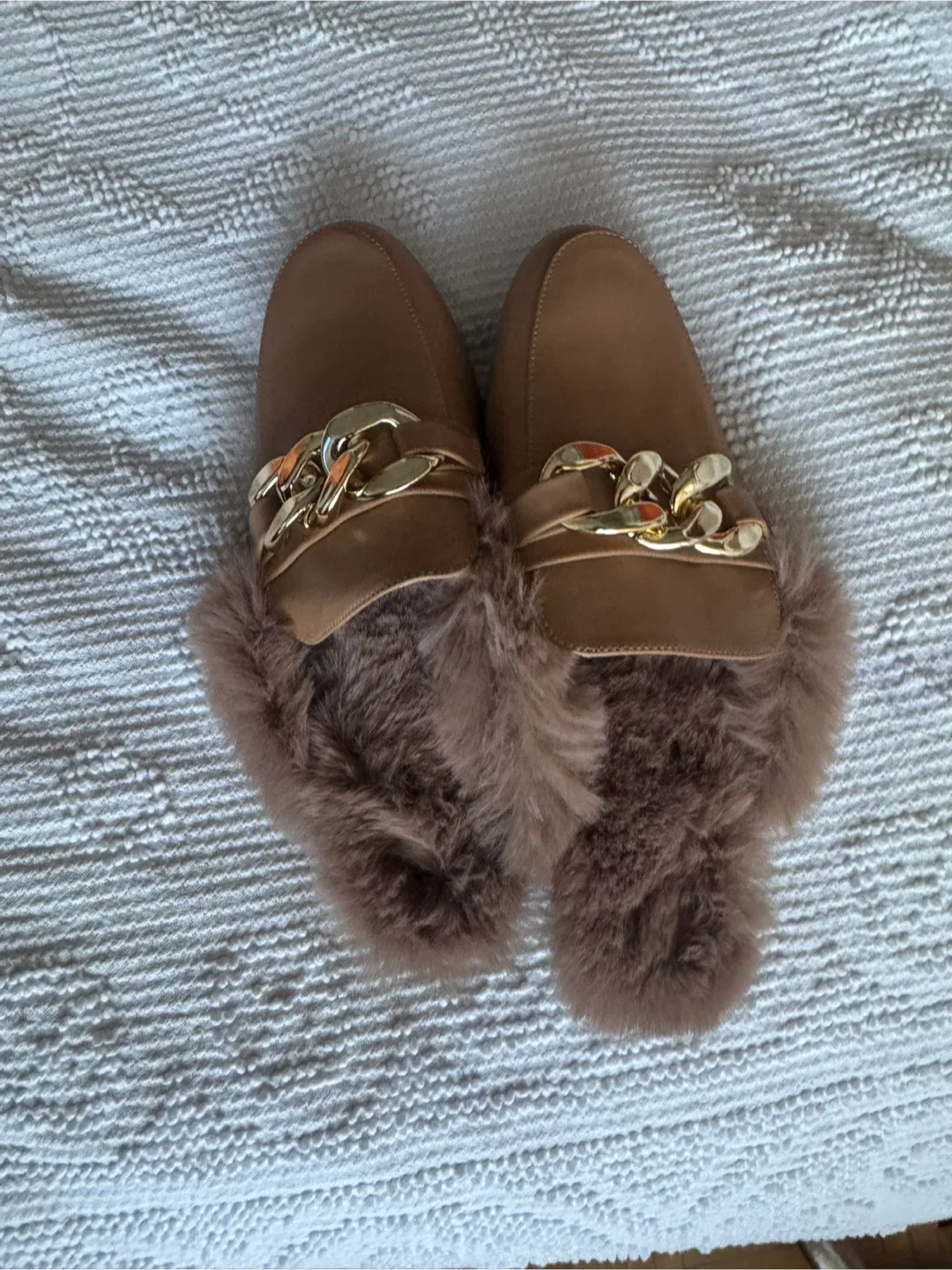 Brown Furry Chain Detail Mules / never worn image indicator(2)