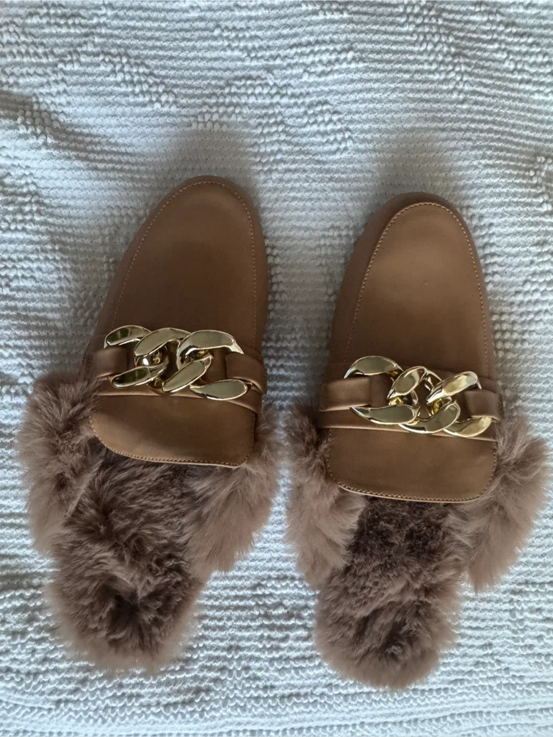 Brown Furry Chain Detail Mules / never worn image indicator(4)