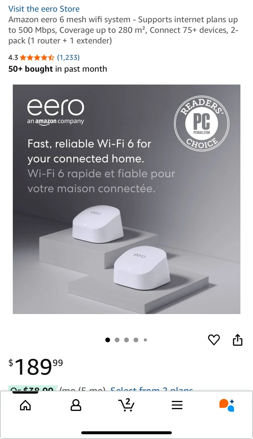 eero 6 Mesh WiFi System - 2 Pack thumbnail