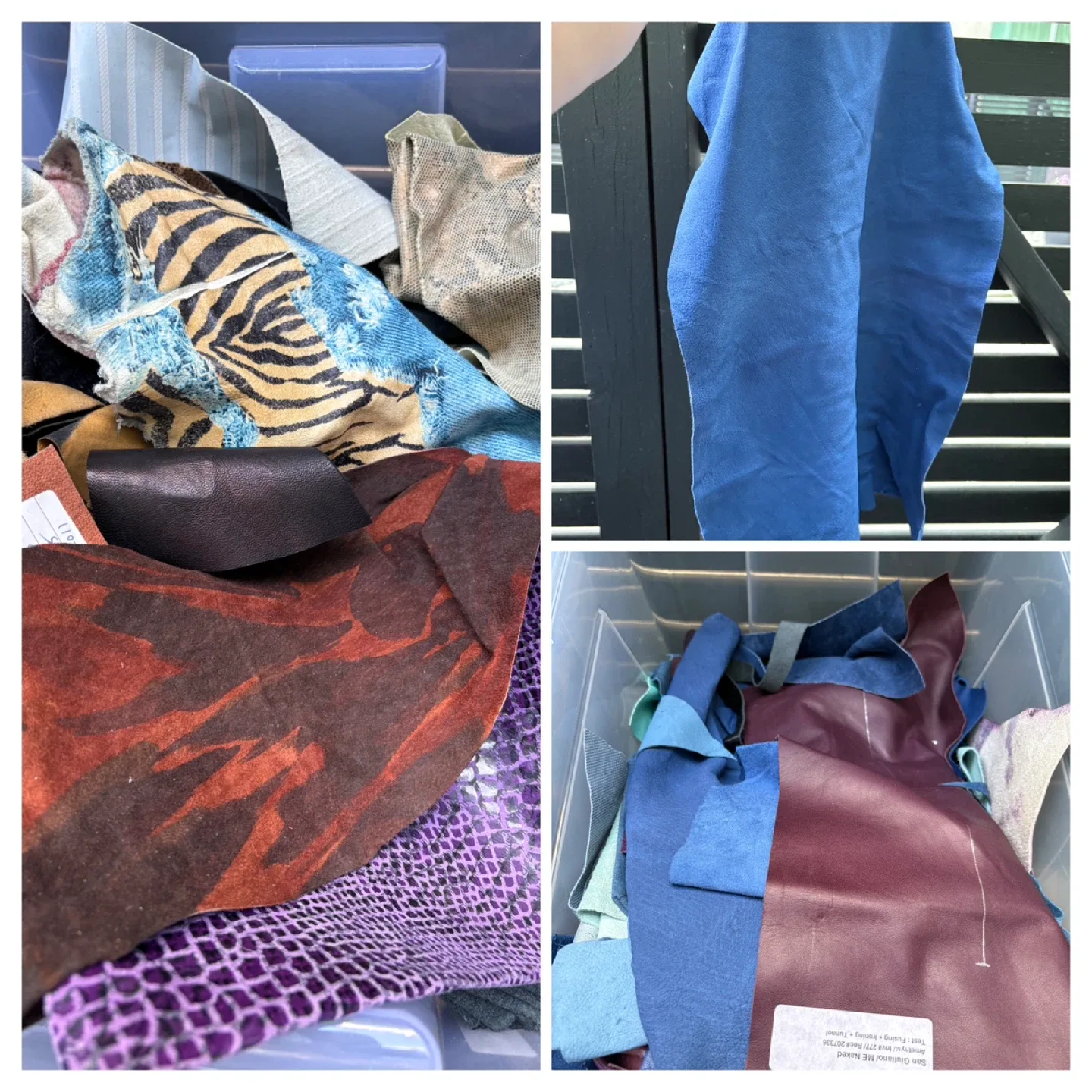 Leather Scraps Sorted by Colour in Totes & 3 Large Pieces thumbnail
