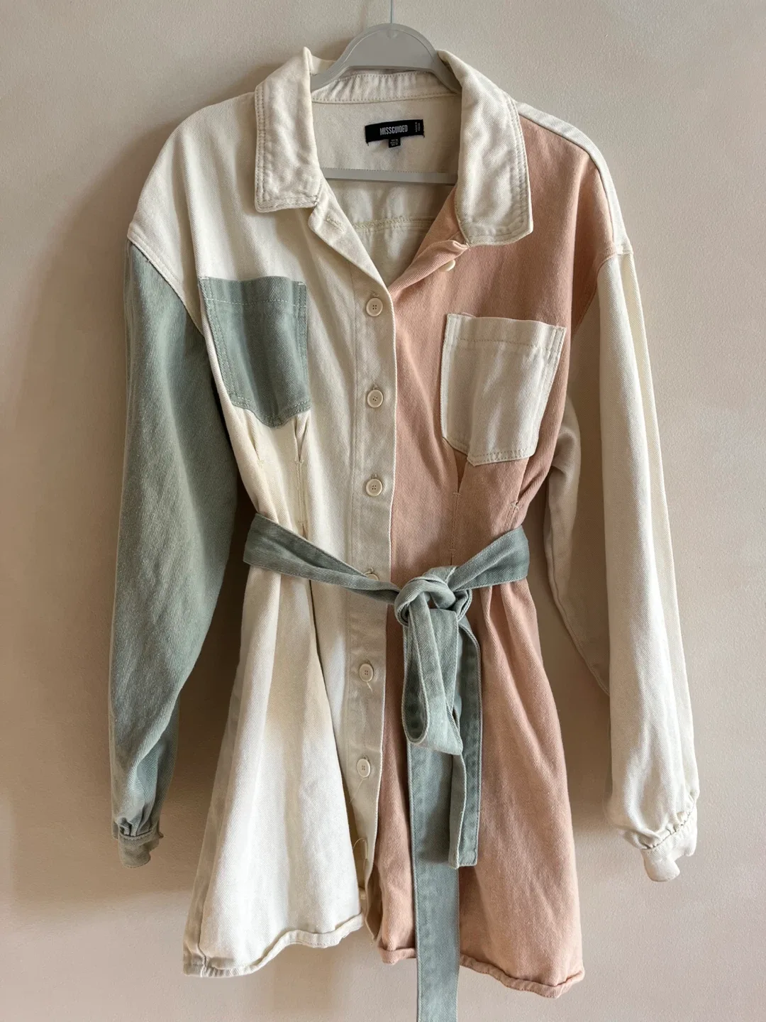 Missguided Colour Block Denim Dress Size 10 image indicator(2)