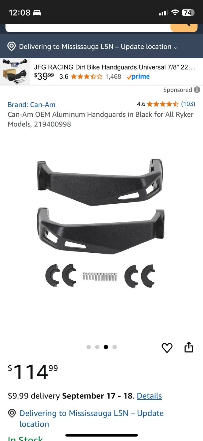 Can-Am Ryker Aluminum Handguards - Black alloy. thumbnail