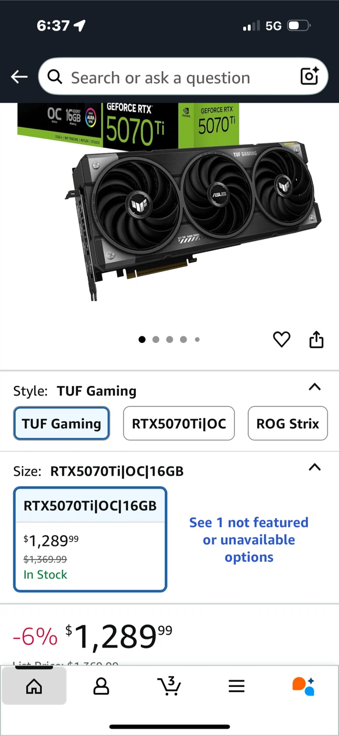 ASUS TUF Gaming GeForce RTX 5070 Ti OC 16GB Graphics Card