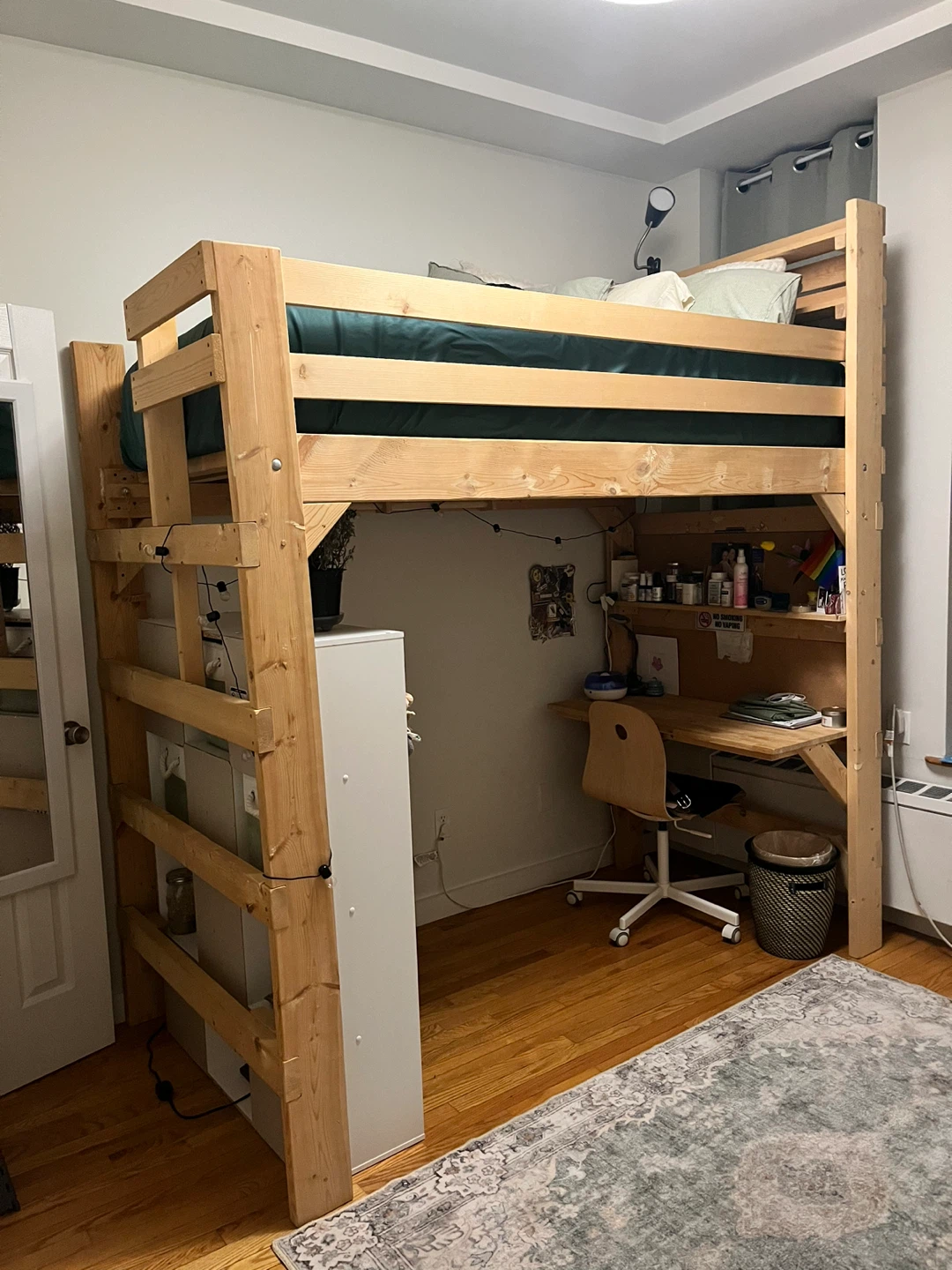 PICK UP 9/28-9/29 -Wooden Loft Bed with Desk and Chair