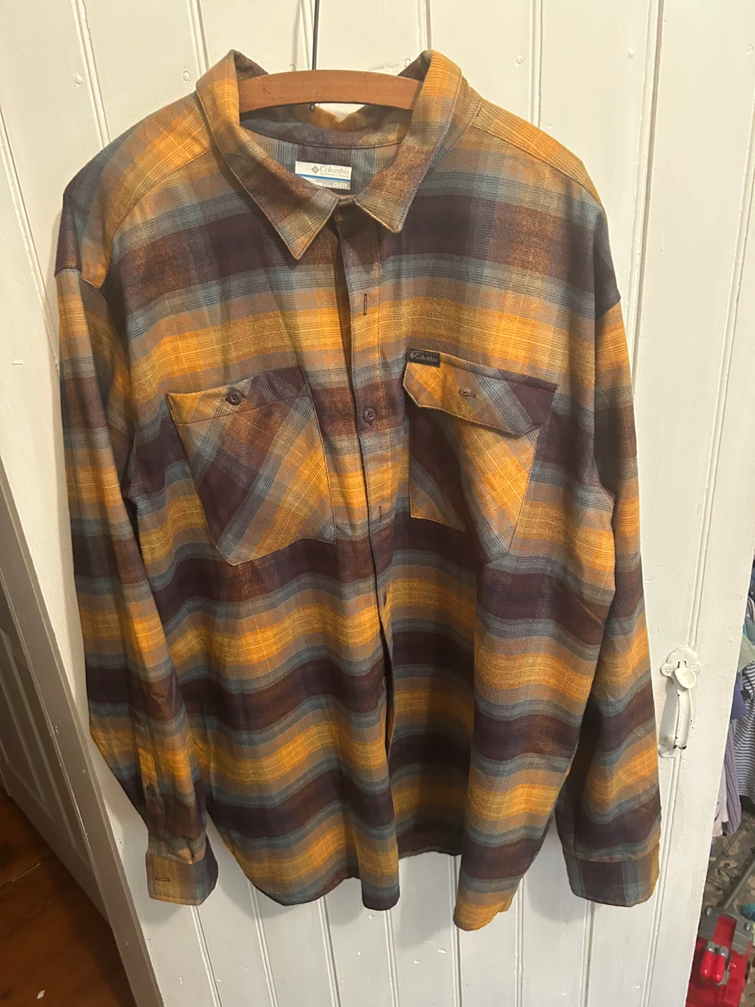Columbia 2X orange & blue Plaid Flannel Shirt