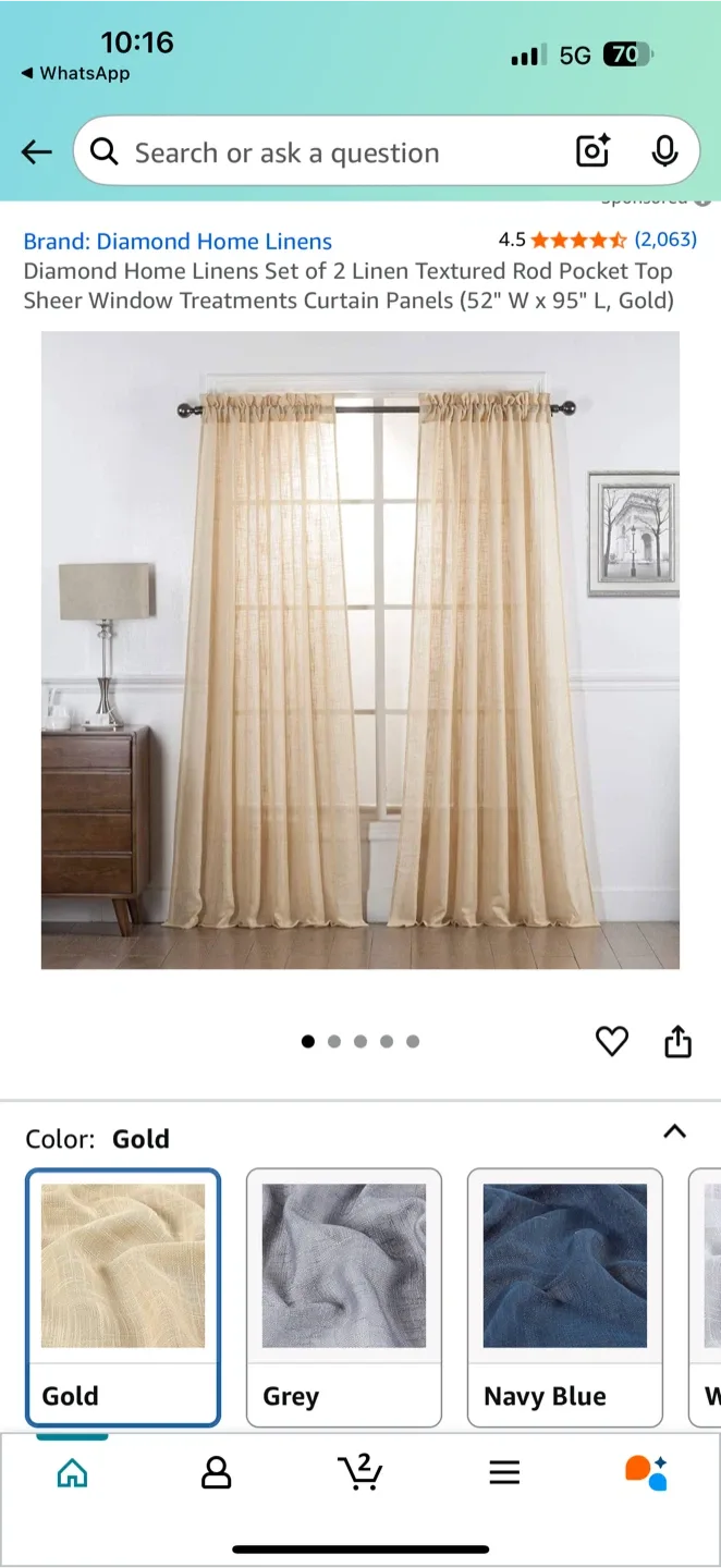 Curtain Diamond Home Linens Gold Curtain Panels (95" L) thumbnail