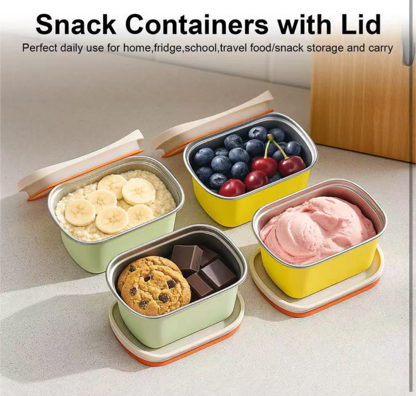 Stainless Steel Snack Box - 12oz Yellow Container - photo 2