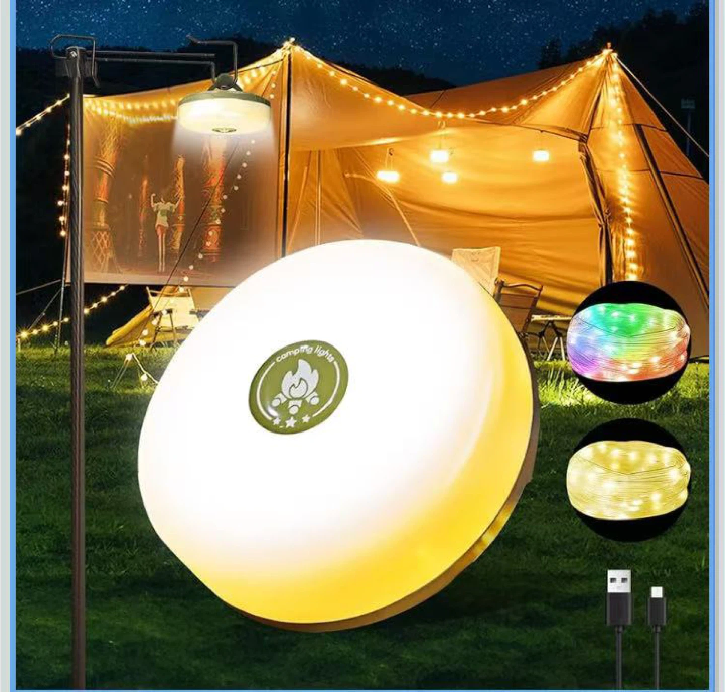 Camping Light with String Lights