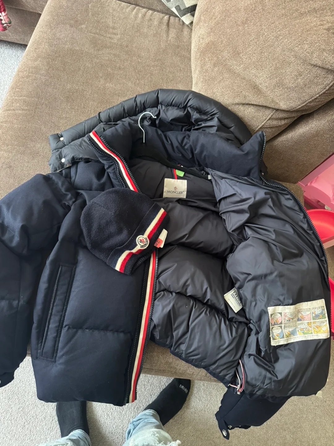 Moncler Black Puffer Jacket & Hat Set thumbnail