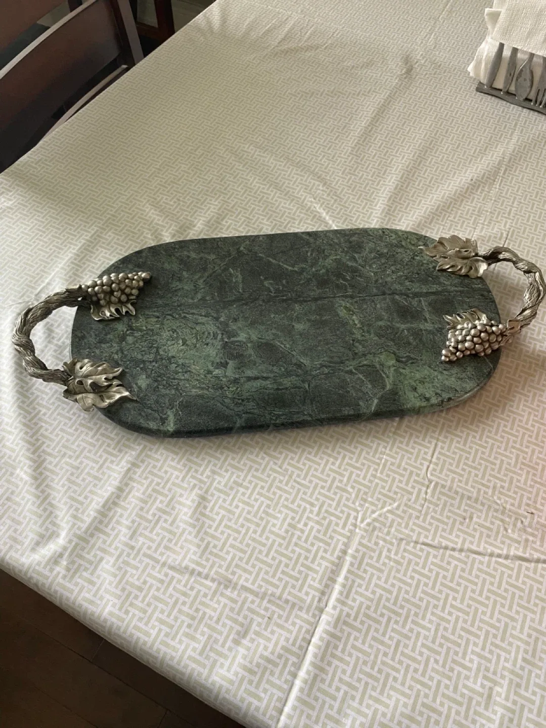 Vintage Serving Tray Ornate Grape Vine Leaves thumbnail