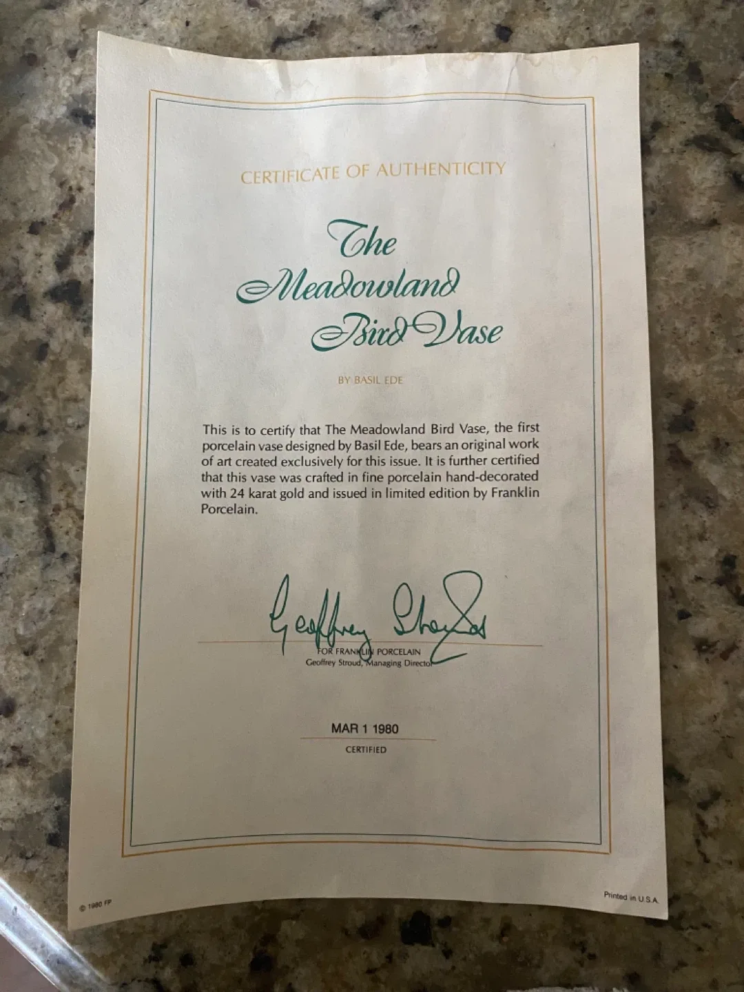 Franklin Porcelain The Meadowland Bird Vase by Basil Ede image indicator(6)